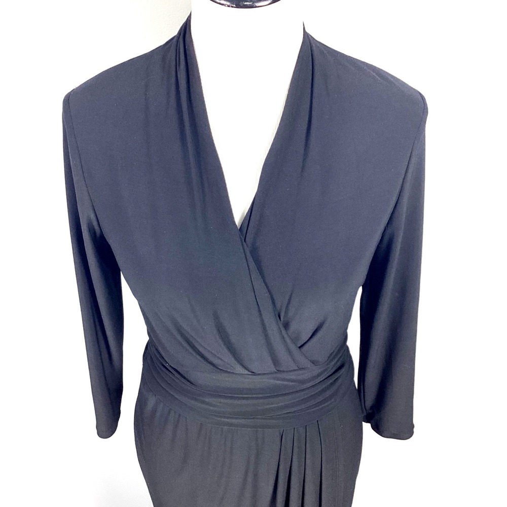 Chaps Black Dress Faux Wrap Women's Sz Medium‎ Stretch Travel Dark Office Siren